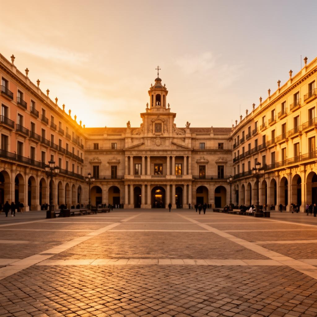 Sunny Spanish plaza with people